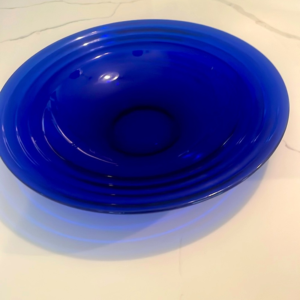 Vintage Bormioli Rocco Italy Forum Saphir (Cobalt) Ringed Ribbed 14” Bowl